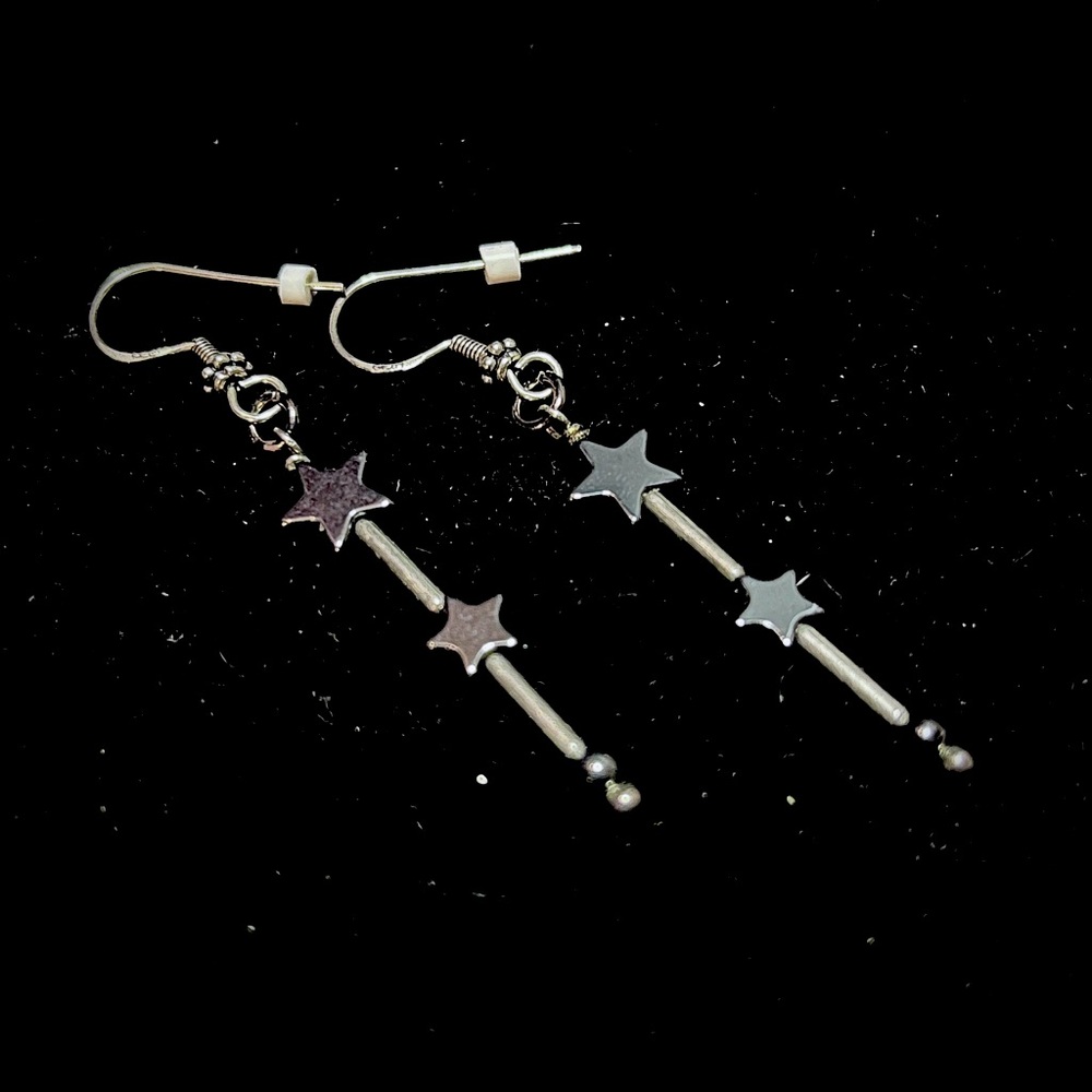 Falling Star Sterling Silver and Hematite dangle earrings